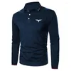 Herenpolo's 2024 Lente Herfst Heren Lange mouw Slim Fit Print Poloshirt Kleding Business Casual Sport.