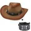 Bérets chapeau de cowboy avec strass frange bracelet de paille femmes hommes tisser des chapeaux pour dame été style occidental