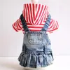 Vêtements pour chiens Veste en jean Classic Stripe Vêtements pour animaux de compagnie pour petits chiens moyens Jeans Robe Cherry Broderie Chiot Outfit Cowboy Jupe XS-XL