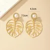 Boucles d'oreilles en peluche Bohemian Fashion Big Palm Leaf Drop pour les femmes Imitation de noix de coco Imitation Pearl Boho Beach Jewelry