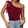 Kvinnotankar och camis ny sommar en-axel snörning bowknot fast färg t-shirt väst med bar skiv smal passform fast färg multicolor one-shoulder halter topp