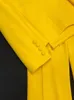 2024 Spring Yellow Solid Color Rhinestone Two Piece Pants Set Long Sleeve Notched-Lapel Double-Breasted Blazers Split Top + Long Pants Set Two Piece Suits O4J152725