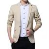 Men's Suits Men Spring Coat Slim Fit Business Style Suit With Single Button Closure Long Sleeve Mid Length Cardigan For Work