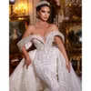 TOUNNINGBRIDE 2024 Fashion Mermaid Blingbling Wedding Dresses 3d Floral Applicants Off Axla Shooth Sleeve Brudklänningar Cutom Made