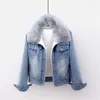 Gabardinas De Mujer Otoño E Invierno Chaquetas Jean Felpa Espesada Cálido Cuello De Lana Gruesa Moda Versátil Outwear Chaqueta De Mezclilla Femenina