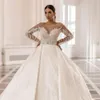 Atemberaubende 2024 Luxus Arabisch Dubai Perlen Kristalle Ballkleid Brautkleider Weiß Mode Weiche Tüll Langarm Hochzeit Brautkleider