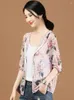 Kvinnorjackor HCXR Kvinnor 2024 Summer Floral Print Chiffon Spets Thin Jacket Huven långärmad solskyddsutkläder