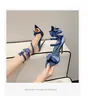 Sandaler Fashion Embroidered Butterfly Ankle Wrapped Pointed High Heel Shoes Summer Dams Size 35-42