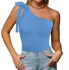 Kvinnotankar och camis ny sommar en-axel snörning bowknot fast färg t-shirt väst med bar skiv smal passform fast färg multicolor one-shoulder halter topp