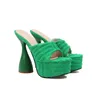 Sandálias Terry Toalha Tecido Laranja Verde Mulher Sexy Sapatos Chinelos Plataforma Grosso Salto Alto Slides Plus Size 34-43 Mulheres Mulas