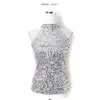 Paillettes Femmes Mode Shimmer Flashy Agrémenté Haute Qualité Halter Cou Sans Manches Gilet Sexy Débardeur Clubwear Scène Effectuer 240117