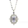 Ins Handmade Flower Pendant Luxury Jewelry Sparkling Emerald Cut White Natural Moissanite Diamond Gemstones Party Women Promise Clavicel Necklace Gift