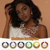 Necklace Earrings Set African Colorful Multi Layer Woven Chain Magnetism Button Bohemian Choker Collar Drop