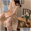 Womens Sleepwear Summer Korean Style Loose Nightdress Women Lace Floral Printed Nightgown Japanese Thin Bathrobe Pajamas Nightwear Dro Dh0Bv