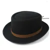 Boinas 2024 Sombrero de pastel de cerdo para mujeres Fedora Men Wool Flat Trilby Fascinator Tamaño de 58 cm