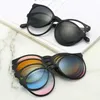 Stars 5 In 1 Round Clips On Glasses Polarized UV400 Women Anti Blue Magnetic Sunglasses Driving Optic Sun Frame 240118