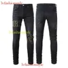TRENDAMR Jeans con toppa con foro alla moda per strada europea e americana High Street Jeans da uomo slim fit alla moda Jeans NERI # 872