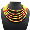 Necklace Earrings Set African Colorful Multi Layer Woven Chain Magnetism Button Bohemian Choker Collar Drop