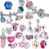 Neue 100% Sterling Silber Rosa Paar Romantische Charms Perlen Mode Schmuck Fit Original Armband Anhänger Halskette