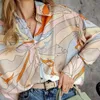 Damesblouses Dames Lente Herfst Overhemd Print Revers Single-breasted Losse lange lantaarnmouwen Knopen OL Woon-werkstijl Zachte damesblouse