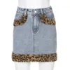 Skirts Fashion Denim High Waist Fur Hem Mini Sexy Pockets Winter Short Skirt Cute Bodycon Bottoms Clubwear Saia Faldas