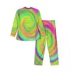 Ropa de dormir para hombres Conjuntos de pijamas de remolino líquido amarillo Groovy Abstracto Lindo Pareja Mangas largas Sueltas Casa Traje de dos piezas Tallas grandes