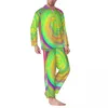 Ropa de dormir para hombres Conjuntos de pijamas de remolino líquido amarillo Groovy Abstracto Lindo Pareja Mangas largas Sueltas Casa Traje de dos piezas Tallas grandes