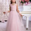 Abiti da ragazza Prima Comunione Fiore di tulle damigella d'onore Abito da principessa Matrimonio Compleanno Festa Concorso di bellezza Abiti da ballo di fine anno