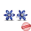 Sparkling Blue Herbarium Cluster Earrings Sterling Sier Flower Shape Ear Stud Eye-Catching Jewelry Party Set