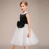 Robes de fille Dideyttawl enfants fête formelle courte blanc noir noeud papillon robe d'anniversaire longueur au genou fleur mariage