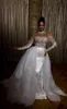 Кружевное свадебное платье русалки с длинными рукавами и шлейфом Detachabe, роскошный корсет с жемчугом и бисером, свадебные платья Vestido De Novia