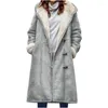 Women's Trench Coats Long Thick Plush Coat Suede Solid Color Horn Button Pocket