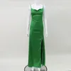 Vestidos casuais zabrina cetim longo baile mulheres festa noite elegante espaguete cinta sexy bodycon split verde vestido de noite roupas de outono