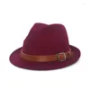 Baretten Fedora Hoed Lady Trilby Vilt Jazz Verstelbare Leren Riem Fedora Cap Hoeden Caps