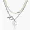 Halsband Klassiskt temperament 925 Sterling T Silver OT Buckle Layer Pearl Heart Shaped Pendant With Diamond Necklace For WomenNrta