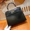 10s Designer Bag Box Leather äkta importerad Hude Tote Bag Wax Thread 25cm All Black Fullt Handgjorda bästsäljare Luxury Purse Wax Line Stitching High-End Customizat