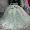 Quinceanera klänningar med D Floral Lace Applique från axelremmarna korsett Back Bow Custom Sweet Princess Pageant Ball klänning Vestidos