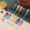 Forks 1-5PCS Pieces Gold Fruit Fork Stainless Steel Coffee Tea Set Ice Cream Cake Dessert Mini Afternoon Party Black Cutlery