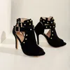 Sandals BLXQPYT For Women 2024 Designer Rivet Ladies Luxery Shoes High Heels10cm Fish Mouth Summer Cool Boots Plus Size 43 S-4