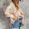 Damesblouses Dames Lente Herfst Overhemd Print Revers Single-breasted Losse lange lantaarnmouwen Knopen OL Woon-werkstijl Zachte damesblouse