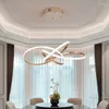 Lustres nórdicos ouro cinza cromo moderno led lustre para sala de jantar app controle pendurado lndoor iluminação lâmpada do teto