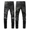 дизайнерские мужские джинсы AM, фиолетовые джинсовые брюки для мужчин, рваные вышивки, пентаграмма, лоскутное шитье для трендовых брендовых мотоциклетных брюк, узкая мужская одежда