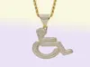 Wheelchair Handicap Sign Pendant Necklace Gold Silver Color Bling Cubic Zircon Men Hip hop Rock 7798430
