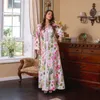 Roupas étnicas Fita de Ouro Strass Frisado Floral Jalabiya Modest Muçulmano Marroquino Kaftan Dubai Abaya Vestido Eid 2024 Robe Árabe Mulheres