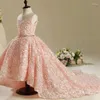 Girl Dresses PinK Floor-Length Floral Junior Bridesmaid Dress Chapel Train For Wedding Knee-Length Birthday Party Princess Gown 1-14