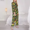 Women's Sleep Lounge Watercolor Vegetarian Sleepwear Autumn Vegetable Lover Vintage Oversized Pajama Set Lady Long Sleeve Soft Sleep Custom NightwearL240122