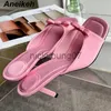 Sandalen Aneikeh Slipper Mules Niedrige High Heels Schuhe 2024 Sommer Beste Street Look Frauen Quadratischen Kopf Offene Spitze Bogen Riemchen sandalen FrauenJ0122