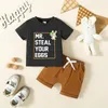 衣類セット幼児の男の子のイースター衣装氏卵卵のプリント半袖Tシャツショーツセット2pcs夏の服