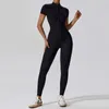 Ensembles actifs Oulylan ensemble de Yoga une pièce combinaisons pour femmes costume fermeture éclair à manches courtes gymnastique Push Up vêtements d'entraînement Fitness body vêtements de sport