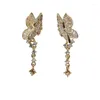 Baumeln Ohrringe Mode Frauen Gold Farbe Strass Schmetterling Kristall Lange Quaste Drop Schmuck Für Mädchen Geschenk Zubehör